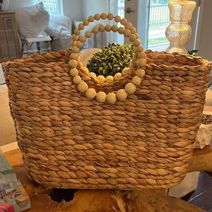 Woven Bag with Beaded Handles